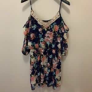 Cold shoulder floral plus dress navy beige FALL